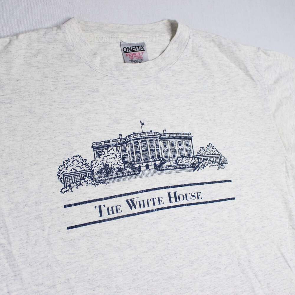 Vintage Oneita The White House Grey T Shirt Size L Single Stitch Washington DC